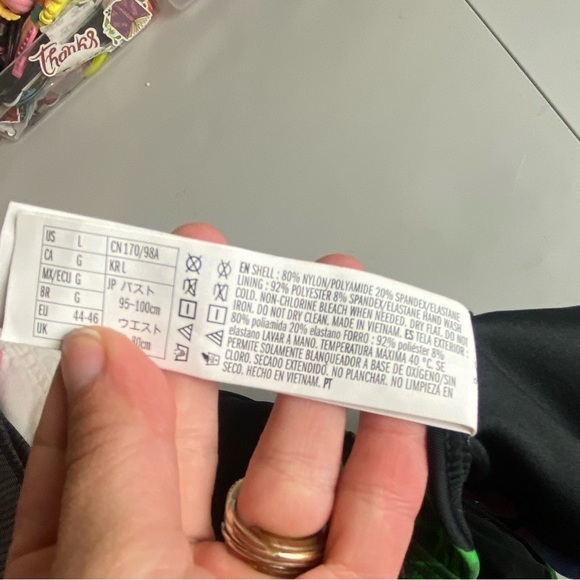 Forever 21 Size Large Swim Suit Bikini Set Black Tropical Print Vibrant Colorful - Picture 7 of 9